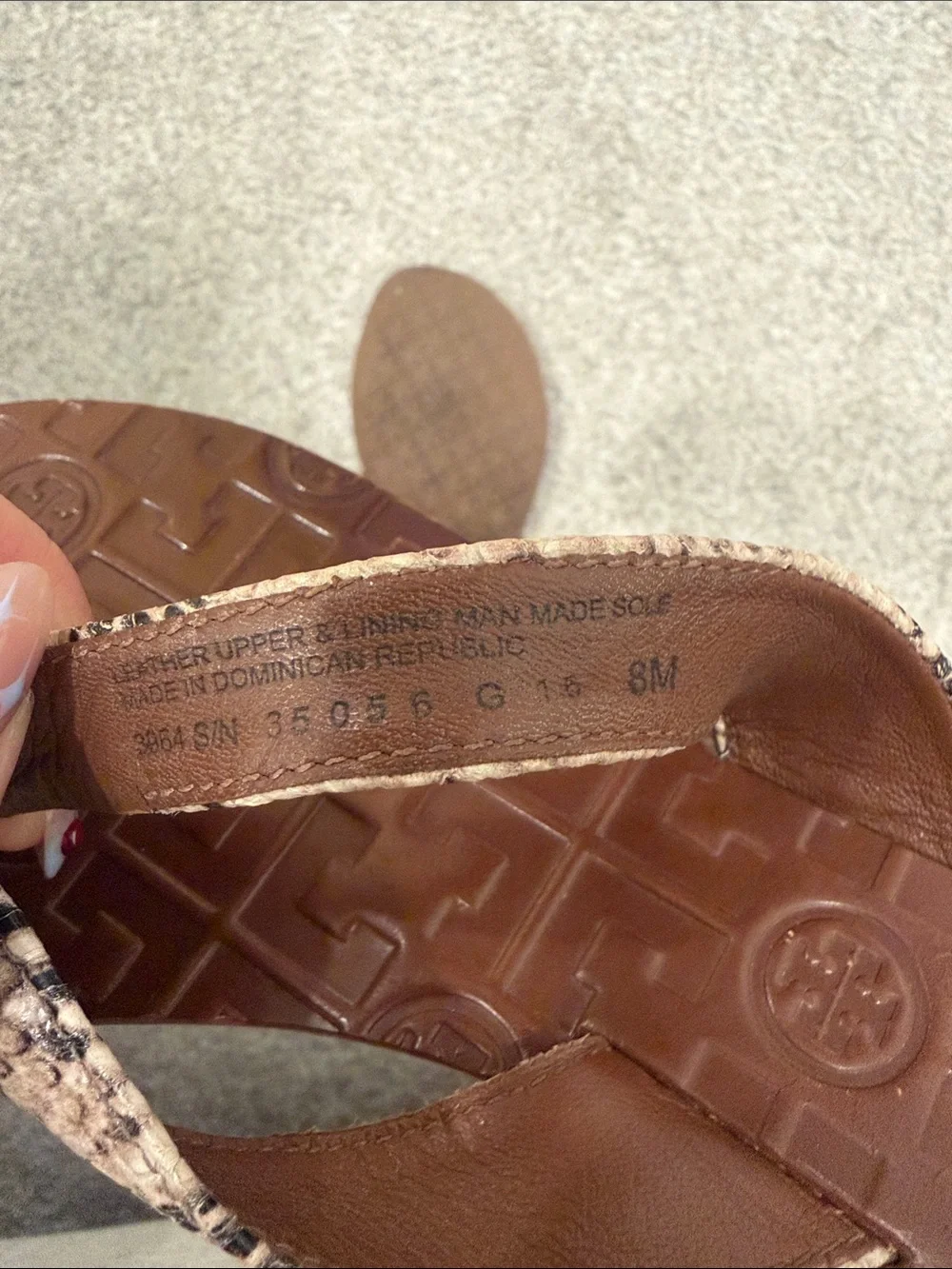 Tory Burch Brown Snake-Print Leather Flip Flops with Gold Accent